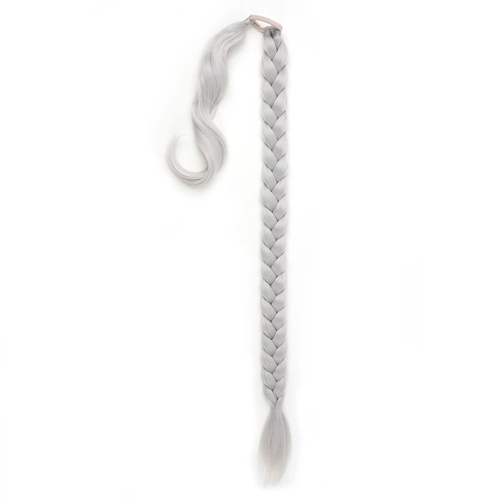 Ponytail Extensions Synthetic Boxing Braids Wrap Around Chignon Tail With Rubber Band Ombre Braid Hair Long Braided Ponytail