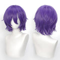 Short Cosplay Wigs 12 Inch Blue purple Short Wavy Bob Hair with Bang Spiky Anime Hair Cosplay Heat resistant Synthetic Fiber Wig