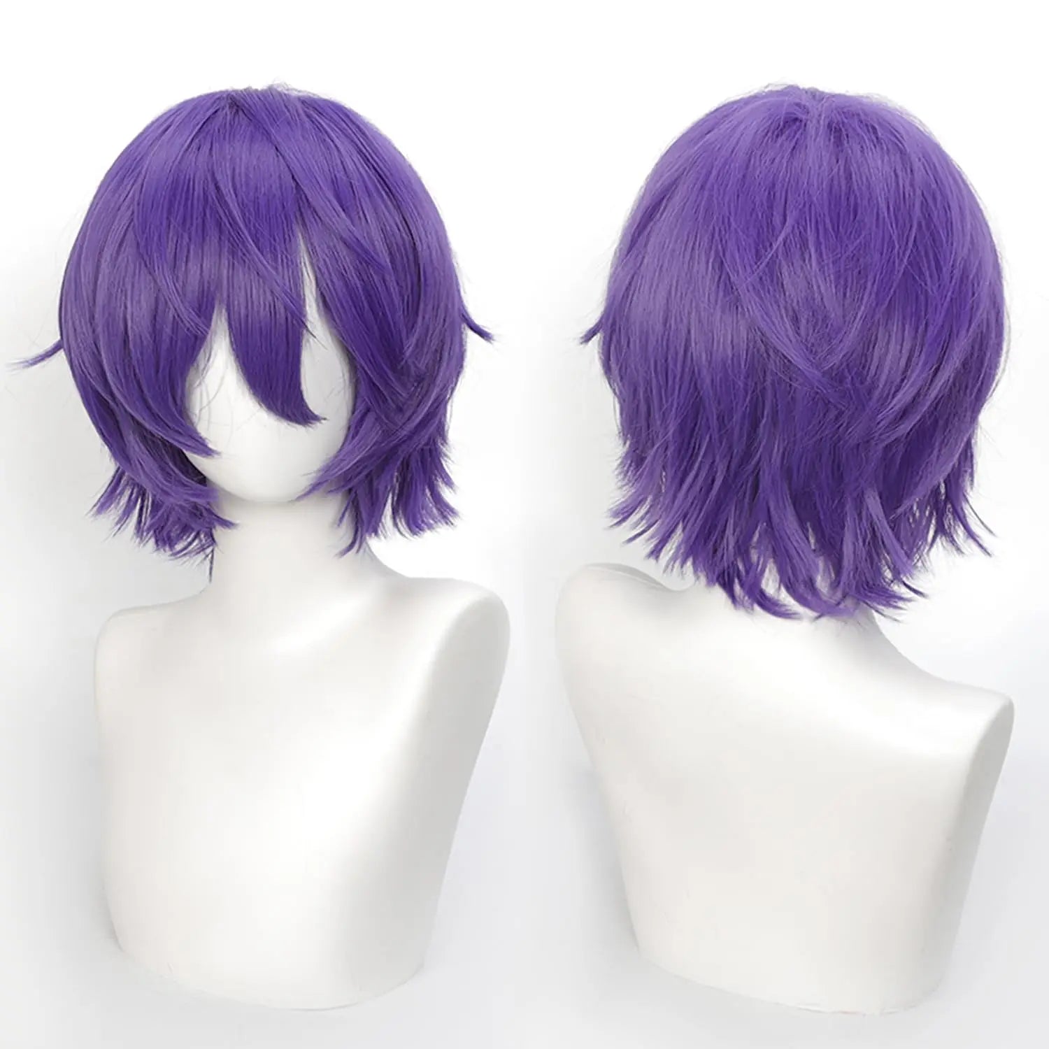 Short Cosplay Wigs 12 Inch Blue purple Short Wavy Bob Hair with Bang Spiky Anime Hair Cosplay Heat resistant Synthetic Fiber Wig