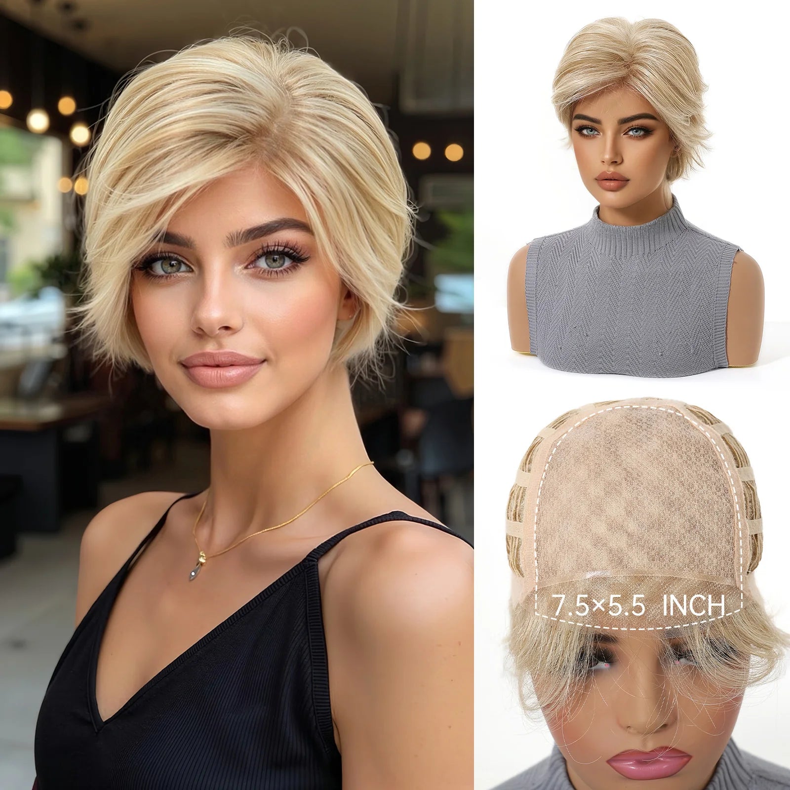 MONO Lace Frontal Synthetic Wigs Short Straight Bob Wig Highlight Gray Brown Blonde Mixed Wig for Women Daily wig Hear Resistant