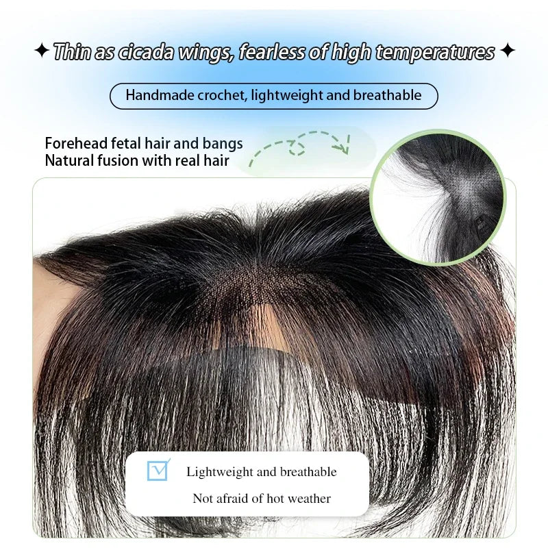 25cm 100% Human Hair Women's Natural Forehead Whitening Hair Enhancement Head Curtain 3D Bangs Increase Hair Volume