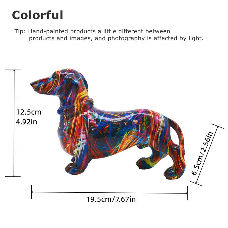 Colorful Dog Resin Statue Table Decor Graffiti Purple Dachshund Figurines Sculptures Home Living Room Cabinet Desk Decoration