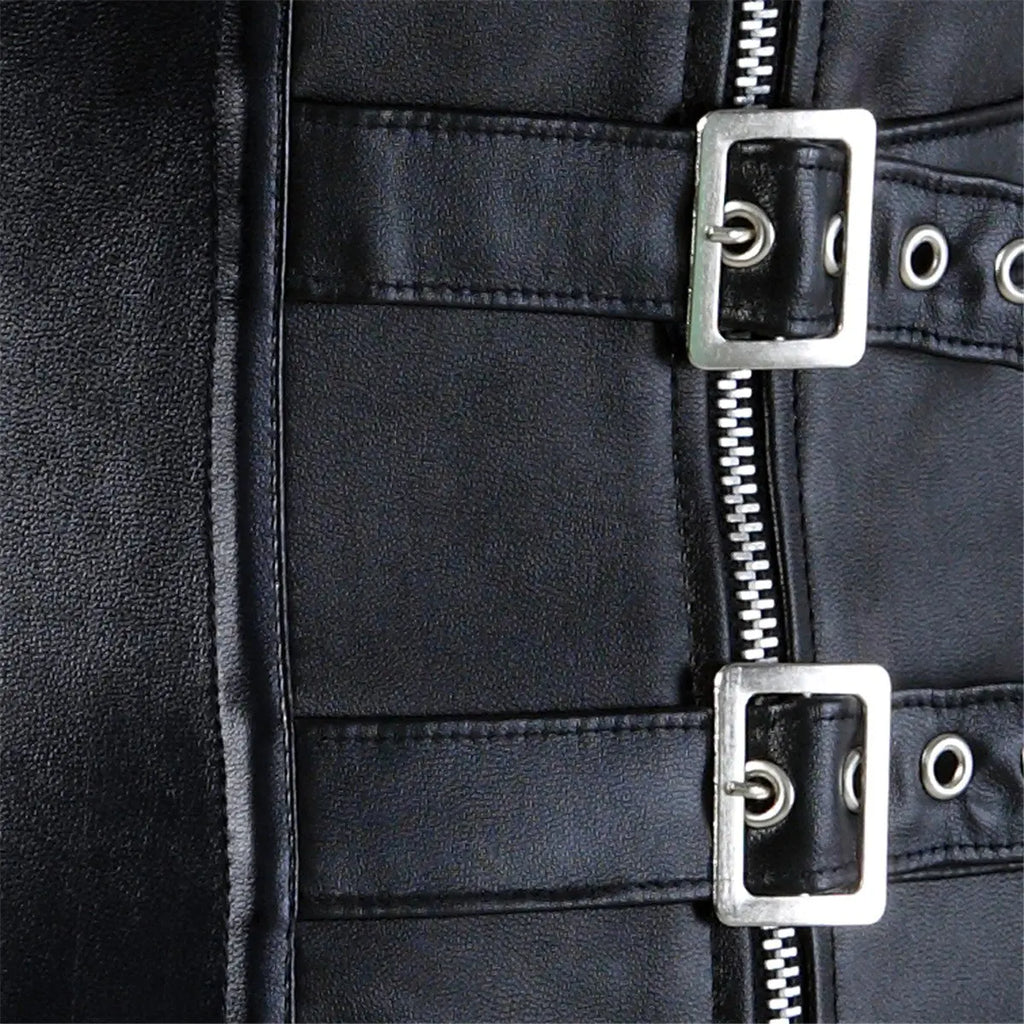 Leather Corset Top Woman Zip Leather Corset Buckle Bustier SteamPunk Gothic Studded Corset Corselet Straps Vest Plus Size Black