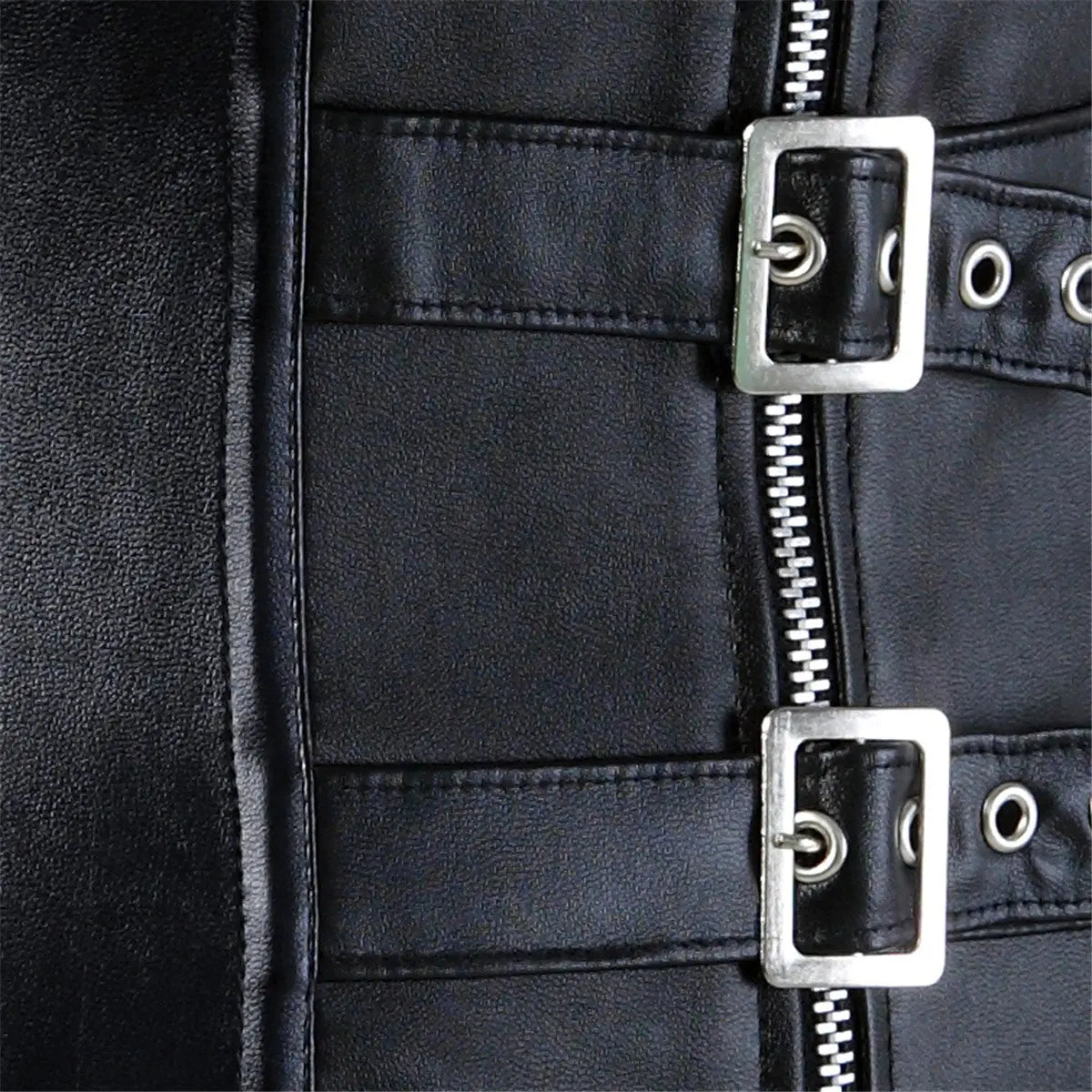 Leather Corset Top Woman Zip Leather Corset Buckle Bustier SteamPunk Gothic Studded Corset Corselet Straps Vest Plus Size Black