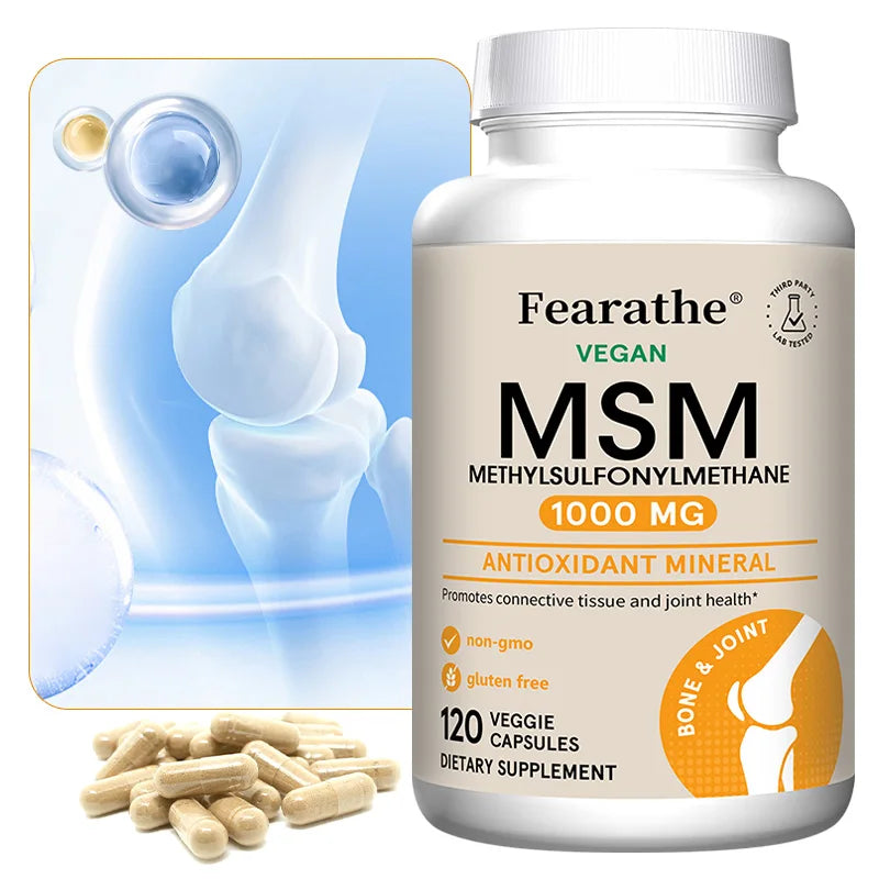 MSM 1000 Mg - 120 Veggie Capsules - Methylsulfonylmethane - Dietary Supplement Antioxidant, Supports & Strengthens Joints