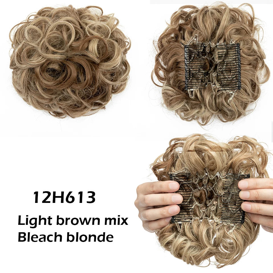 S-noilite Synthetic LARGE Comb Clip In Curly Hair Extension Chignon Hair Pieces Women Updo Cover Hairpiece Extension Hair Bun