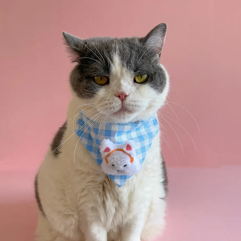 Dog Drool Bib Collar Pet Triangle Bib Cat Cartoon Bib Plaid Cute Outfit Dog Accessories For small Dogs