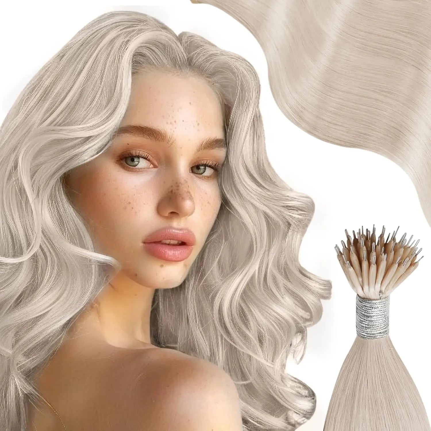Moresoo Nano Hair Extensions Human Hair Extensions Brazilian Hair Natural Nano Ring Hair Extensions Human Hair Nano Tip 50G/50S