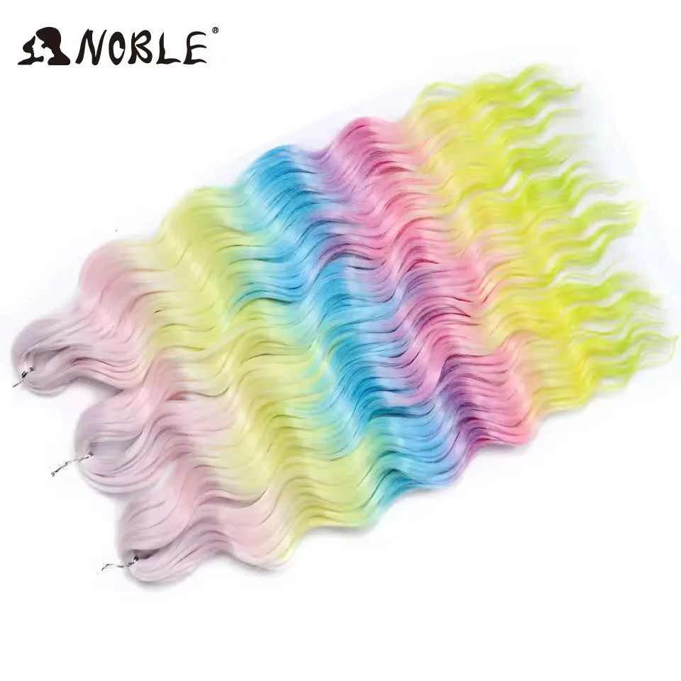 Noble 24 Inch Synthetic Hair Water Wave Braiding Hair Extensions Ombre Rainbow color Deep Wave Curl Twist Crochet Hair Extension