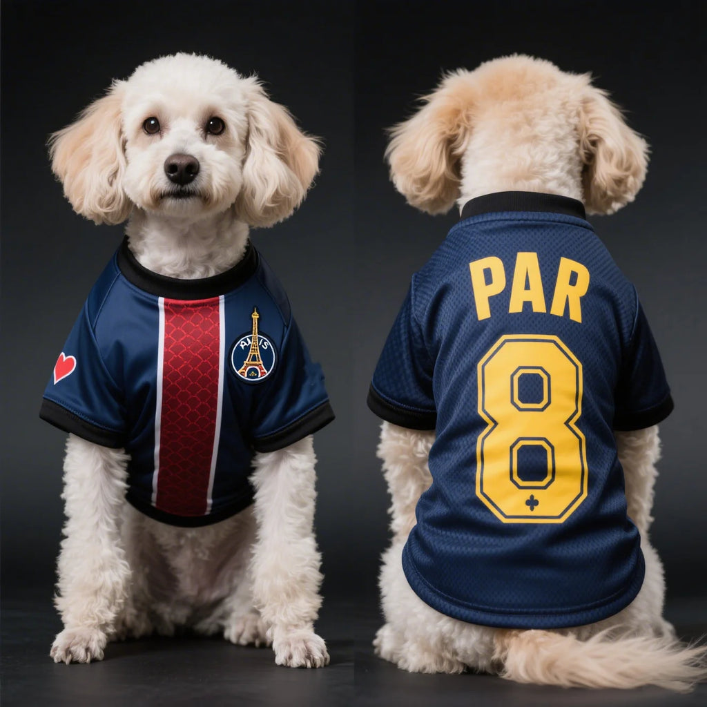 Pet Dog Clothing  Dog Short-Sleeved T-Shirt Comfortable And Cool For Summer Wear  Paris Saint-Germain Style Football Jersey