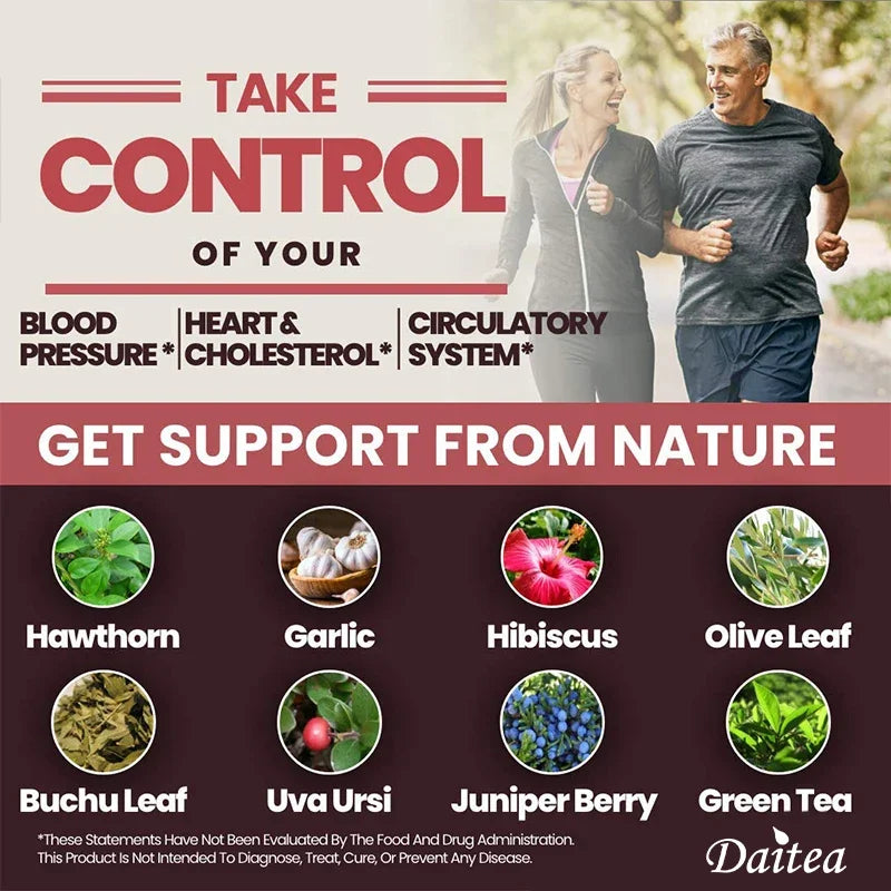 Daitea Circulatory Health Support Supplement with Hawthorn, Garlic and Olive Leaf Extracts - For Heart Support - 120 Capsules