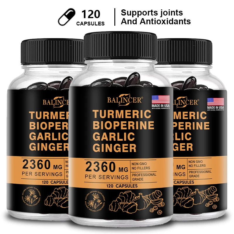 Turmeric and Black Pepper Ginger - Joint Support Supplement Containing Piperin and 95% Curcumin. Digestive and Immune Support