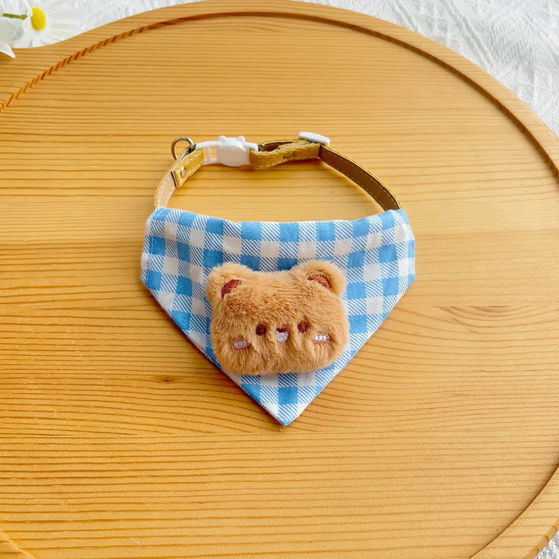 Dog Drool Bib Collar Pet Triangle Bib Cat Cartoon Bib Plaid Cute Outfit Dog Accessories For small Dogs