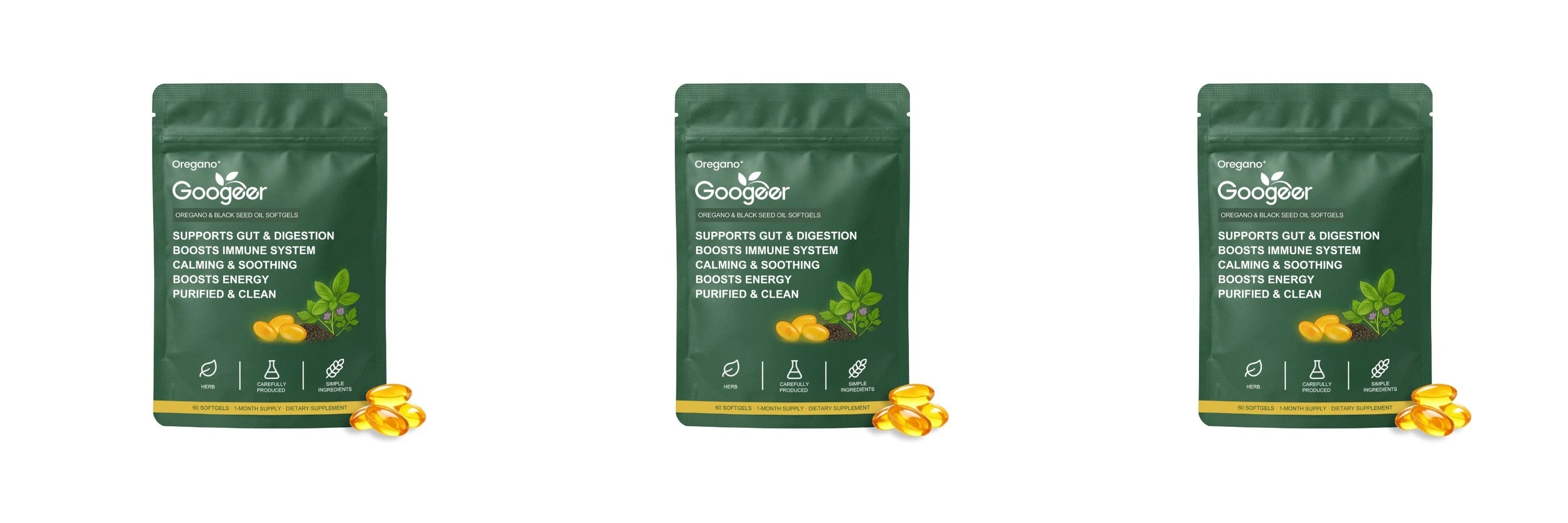 Oregano Black Seed Oil Softgels 60pcs Herbal Supplement for Gut Digestion Immune Energy Support Clean Wellness Formula