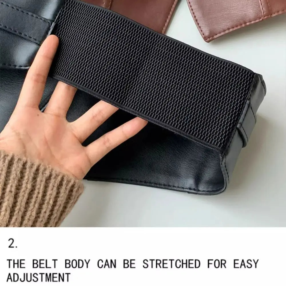 Punk Adjustable Elastic Cummerbunds Black Solid Color Wide Belt PU Leather Waistband Waist Corset Girl