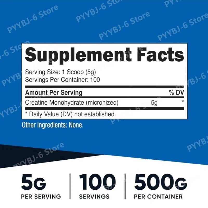 Micronized Creatine Monohydrate 500g Unflavored100 Servings Boosts Muscle Strength & Endurance Dietary Supplement for Adults