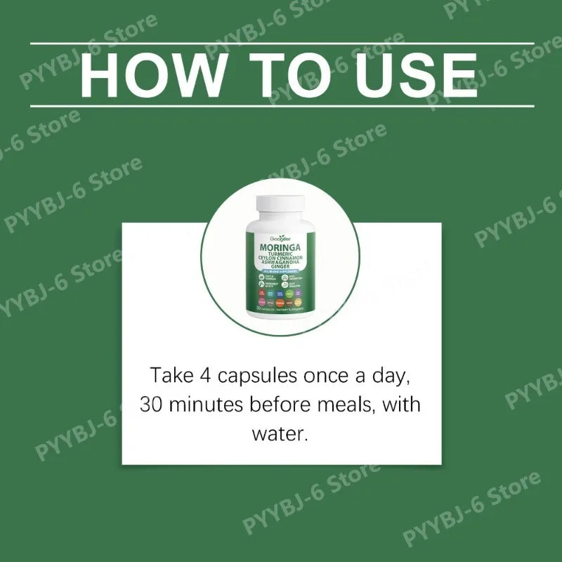 Multi-Herbal Wellness Supplement 60capsules Moringa Turmeric & More Easy Absorption Natural Dietary Supplement for Health