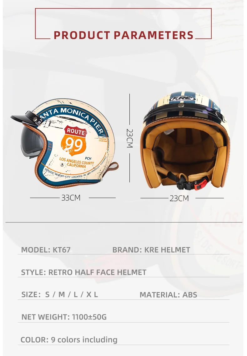 Vintage Motorcycle Helmet Summer 3/4 Open Face Helmet Electric Vehicle Locomotive Men and Women Outdoor Riding Locomotive Helmet