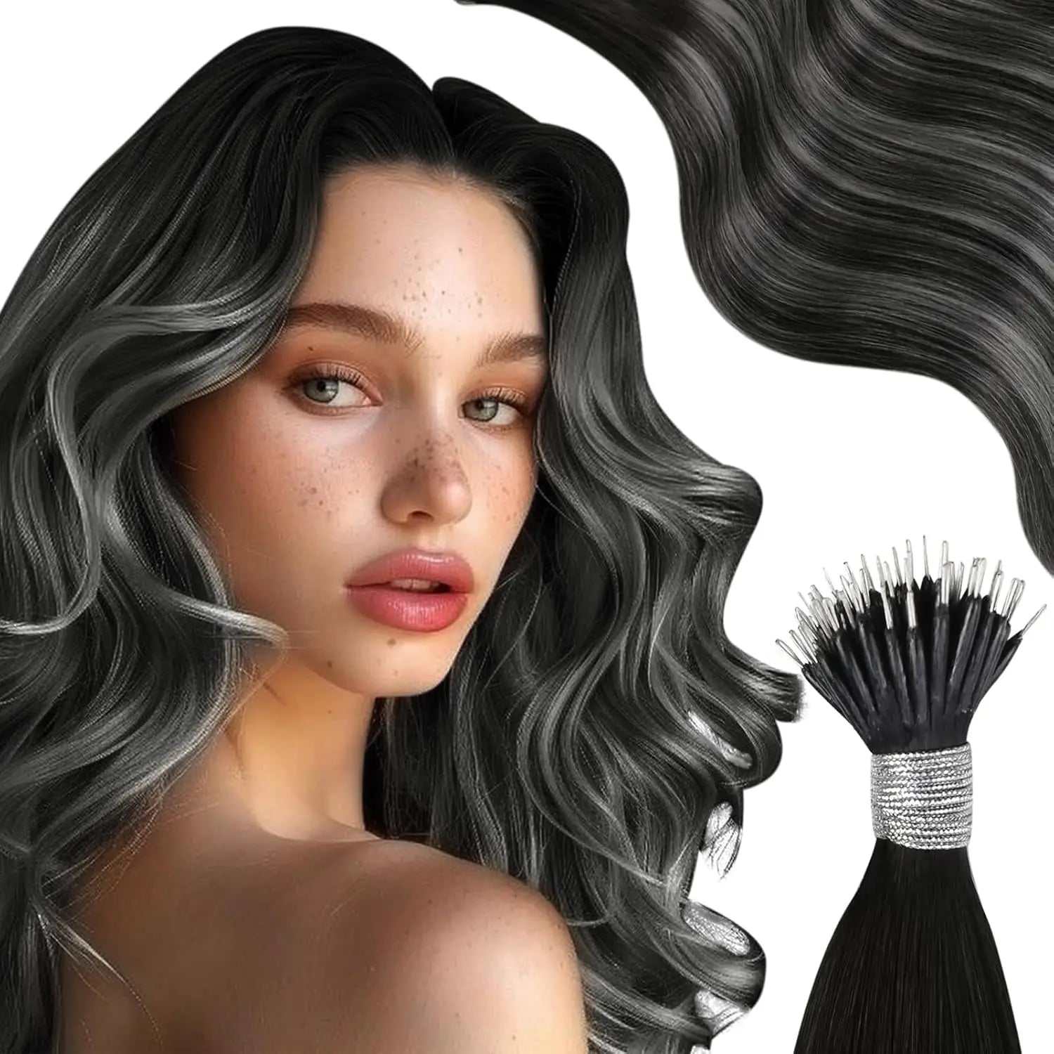 Moresoo Nano Hair Extensions Human Hair Extensions Brazilian Hair Natural Nano Ring Hair Extensions Human Hair Nano Tip 50G/50S