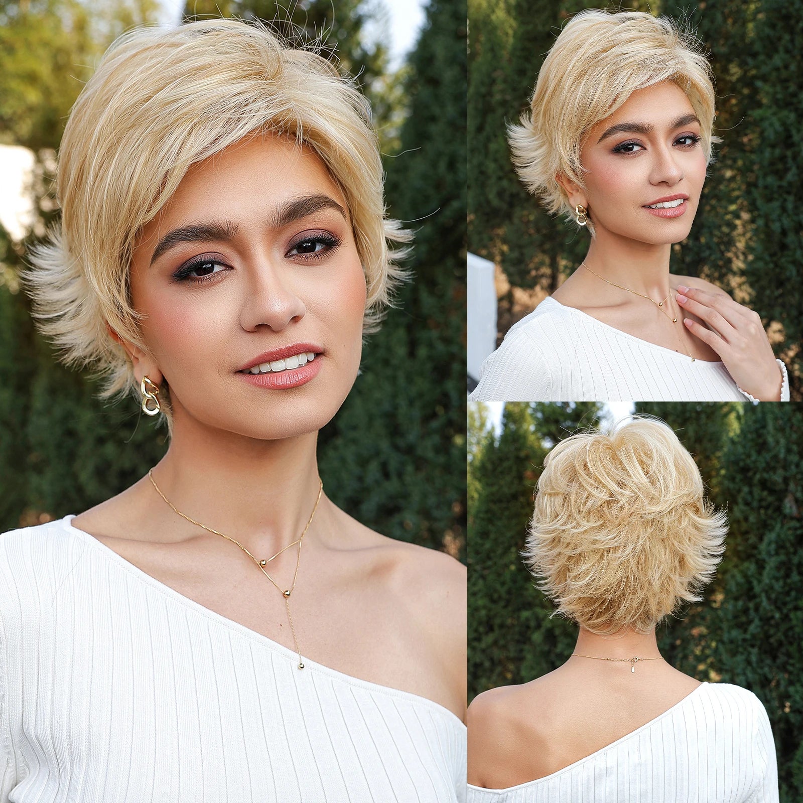 MONO Lace Frontal Synthetic Wigs Short Straight Bob Wig Highlight Gray Brown Blonde Mixed Wig for Women Daily wig Hear Resistant