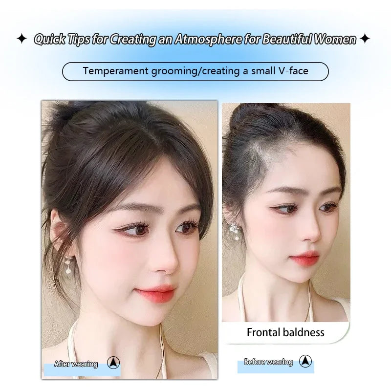 25cm 100% Human Hair Women's Natural Forehead Whitening Hair Enhancement Head Curtain 3D Bangs Increase Hair Volume