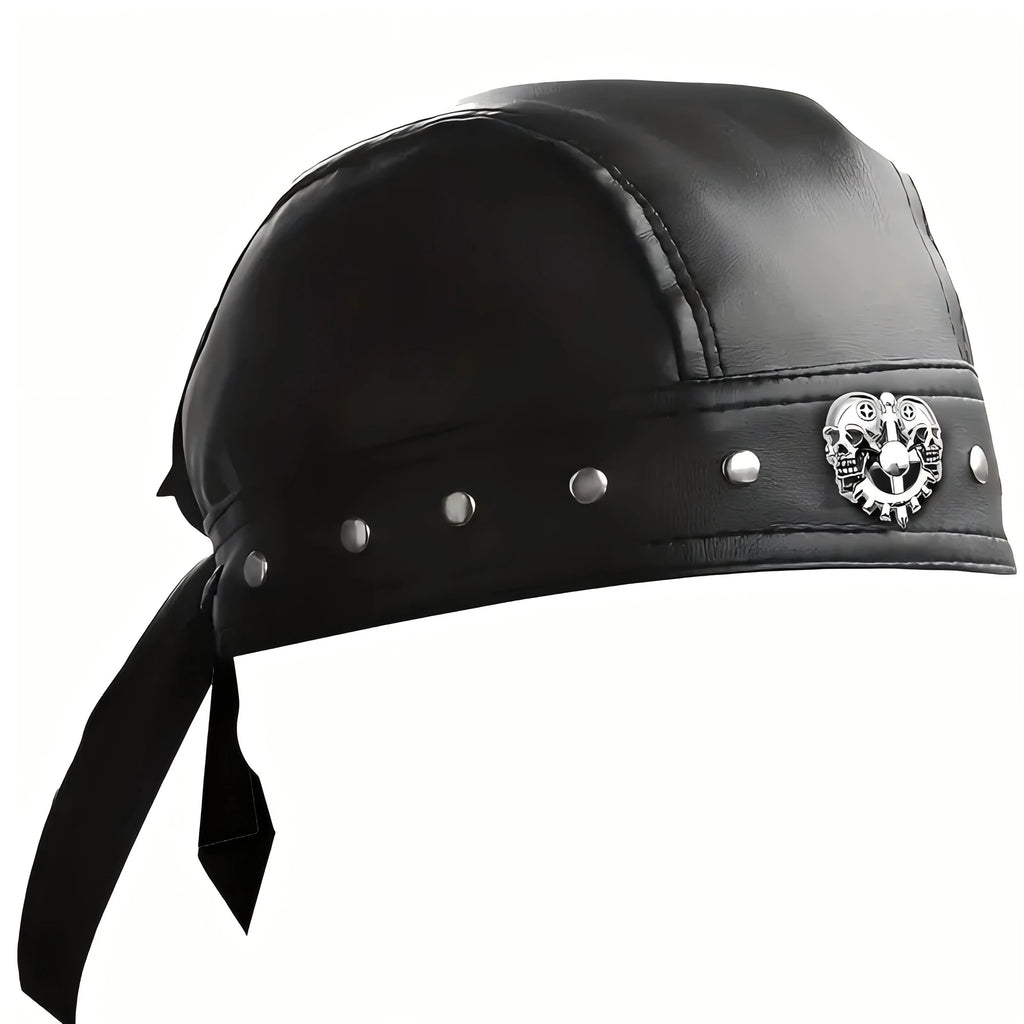 Black Leather Skull Bandana Motorcycle Helmet – Edgy Halloween Gift for Urban Biker Cosplay