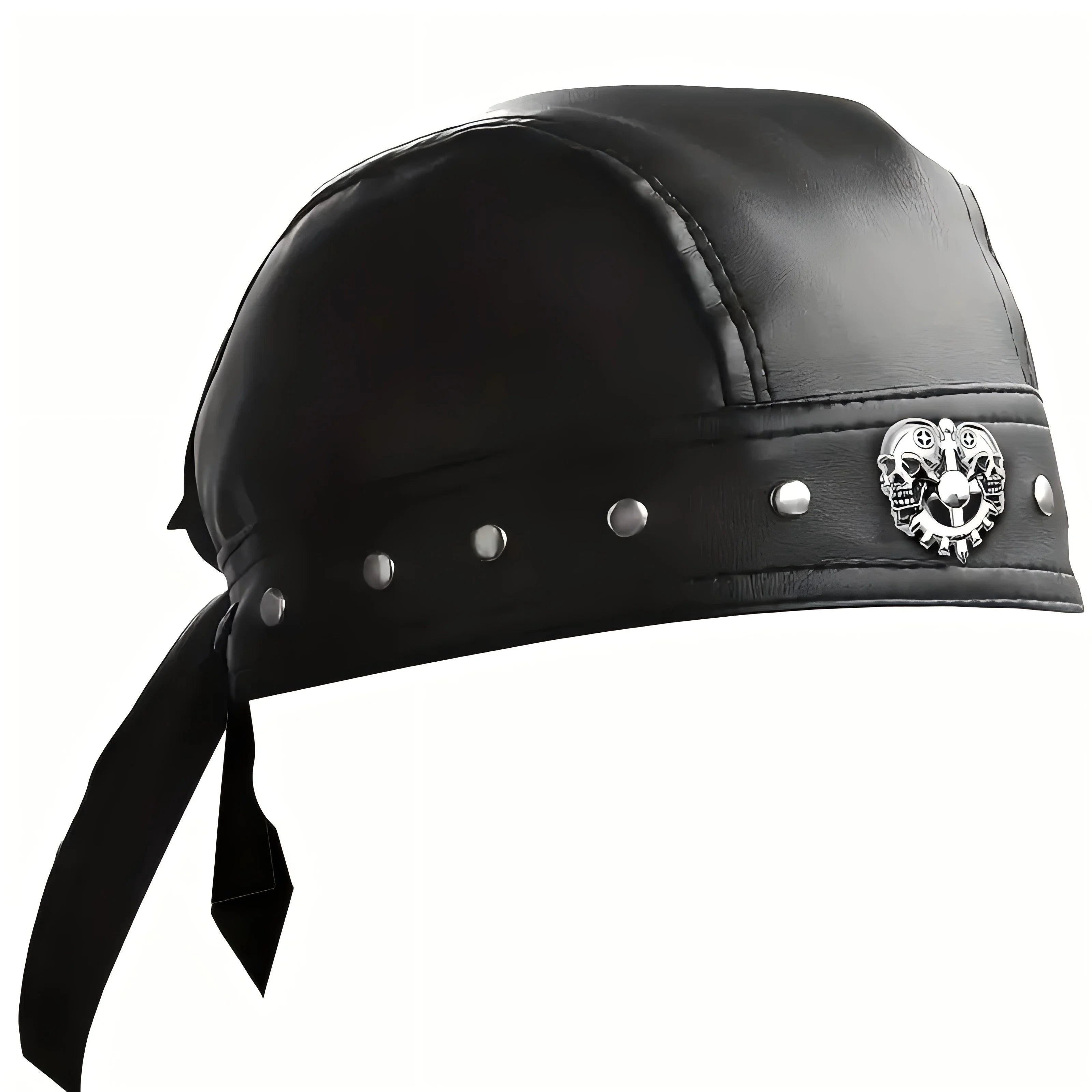 Black Leather Skull Bandana Motorcycle Helmet – Edgy Halloween Gift for Urban Biker Cosplay