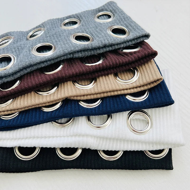 Punk Girl Fabric Hollow Elastic Headbands Metal Rock Personalized Hollow Eyelets Hair Band Casual Sports Grommet Headband