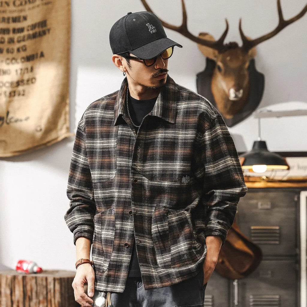 American plaid shirt 2025 Spring and Autumn New Fashion Brand Casual Loose Working Shirt Men's Long Sleeve