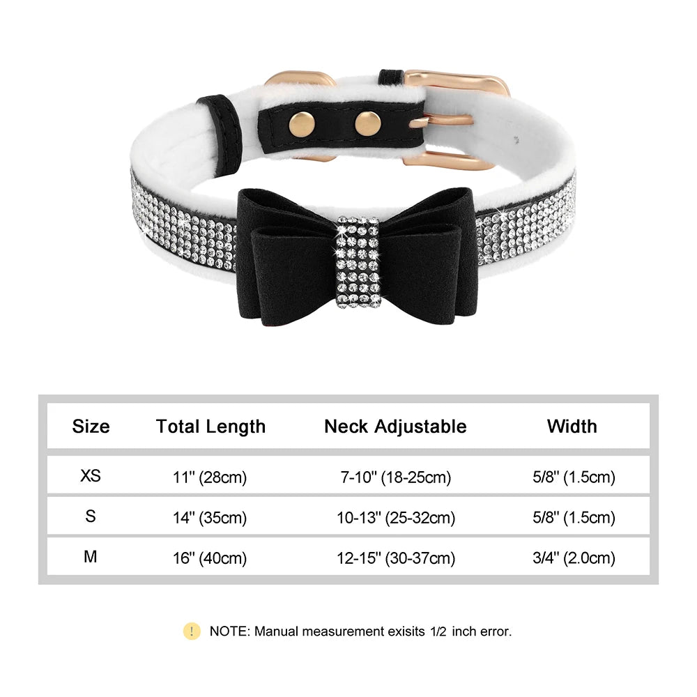 Bling Rhinestone Dog Collar Cute Bowknot Puppy Cat Collars Soft Padded Pet Necklace With Bowtie Warm For Small Dogs Chihuahua