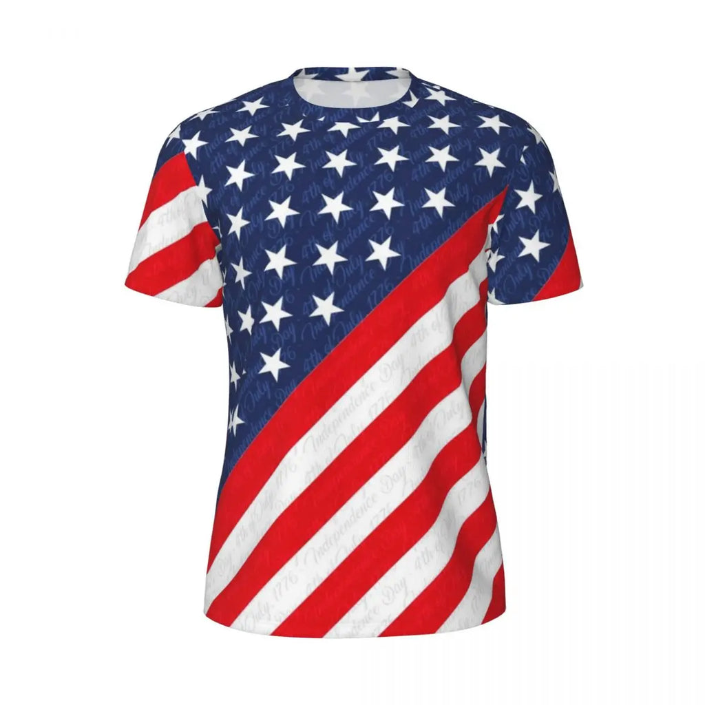 USA American Flag T-Shirt Male Star Print Patriotic Streetwear Running T-Shirts Breathable Beach Fashion Tees Oversize Tops