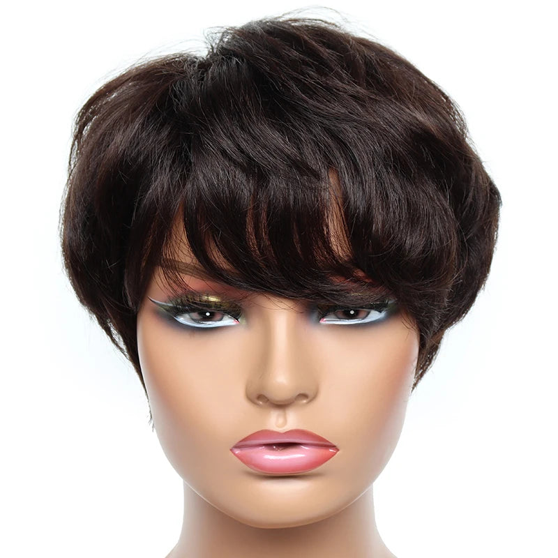 Short Bob Straight Human Hair Wigs  Full Machine Made Pixie Cut Wig With Bangs Cheap Wigs on Clearance Sale