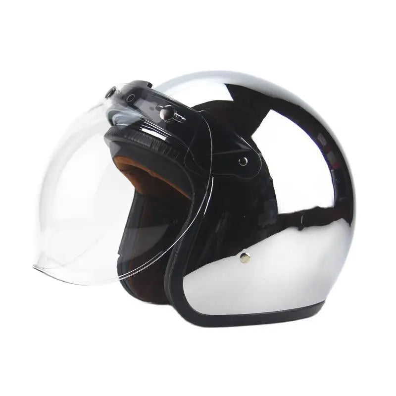 Vintage Silver Chrome Motorcycle Helmet Jet Capacetes De Motociclista for Cafe Racer Mirror CE DOT Approved casco moto