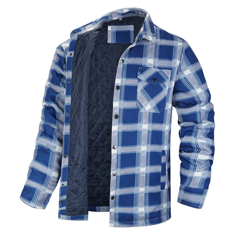 Winter Plaid Shirts For Mens Thick Green Checked Shirt Jacket Casual Long Sleeve Quilted Jackets Big And Tall EUR/US Size S-5XL