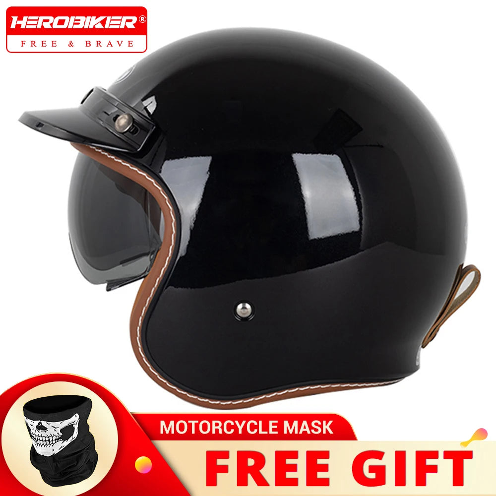 Vintage Motorcycle Helmet Summer 3/4 Open Face Helmet Electric Vehicle Locomotive Men and Women Outdoor Riding Locomotive Helmet