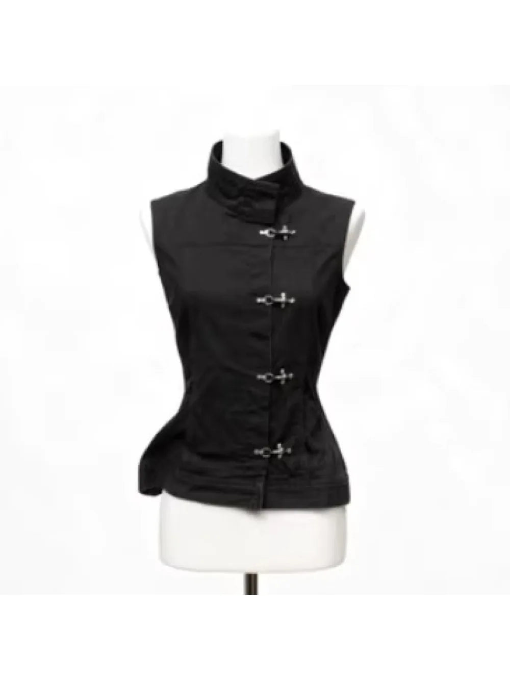 2026 new summer punk style metal buckle stand up collar denim vest American retro Y2K spicy girl slimming street trend niche top