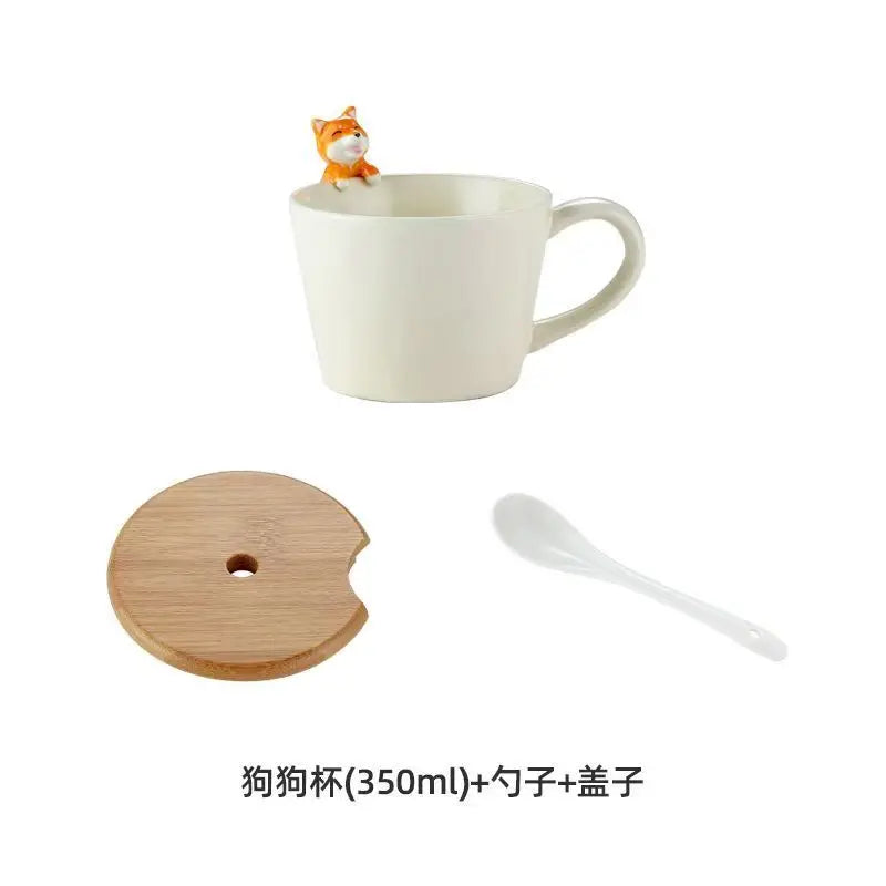 Tea Dog Cat 3D Shaped Cup Cartoon Ceramic with Cover Cute Mug Coffee Cups Birthday Gift Dessert Milk Mugs Home Decoration Couple