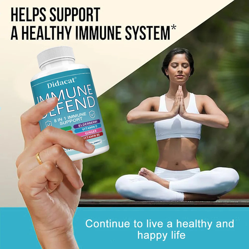 Advanced Immune Support, 8-in-1 Supplement, with Vitamin C, D, B6, Zinc, Elderberry, Turmeric, Ginger & Echinacea, Antioxidants