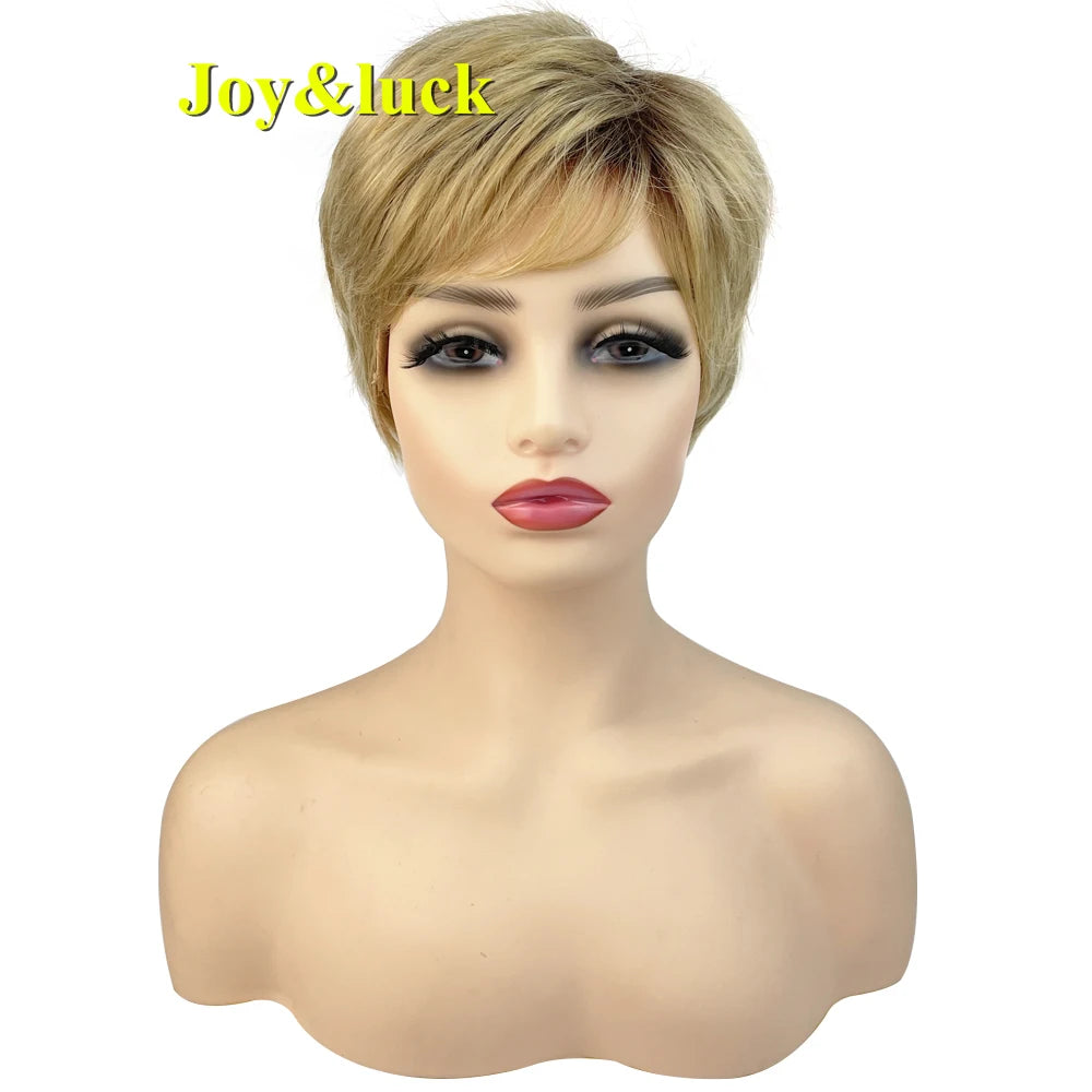 Short Ombre Blonde Wig Synthetic Bob Straight Hair With Bangs Women Natural Daily Wear Wig