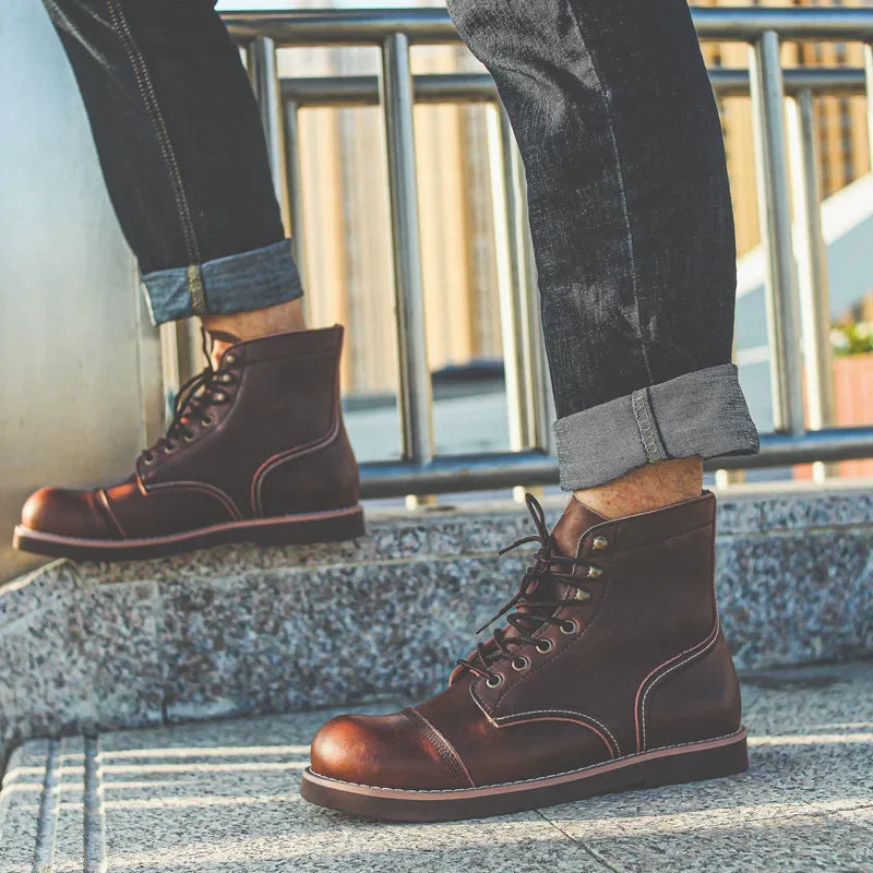 8111 Top Quality Casual Men Shoes Handmade Spring Autumn Ankle Boots Vintage Tooling Wings Cow Leather Motorcycle Boots Big Size