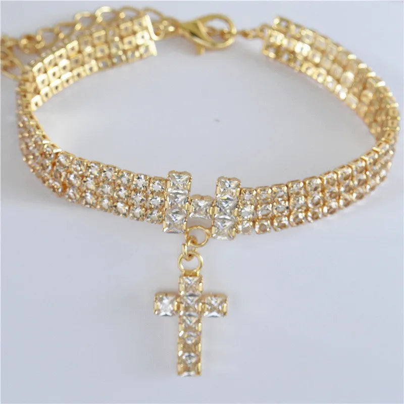 Cross Bling Crystal Diamond Dog Collar Puppy Pet Shiny Rhinestone Solid Necklace Size for Small Medium Dogs Collars Pet Supplies