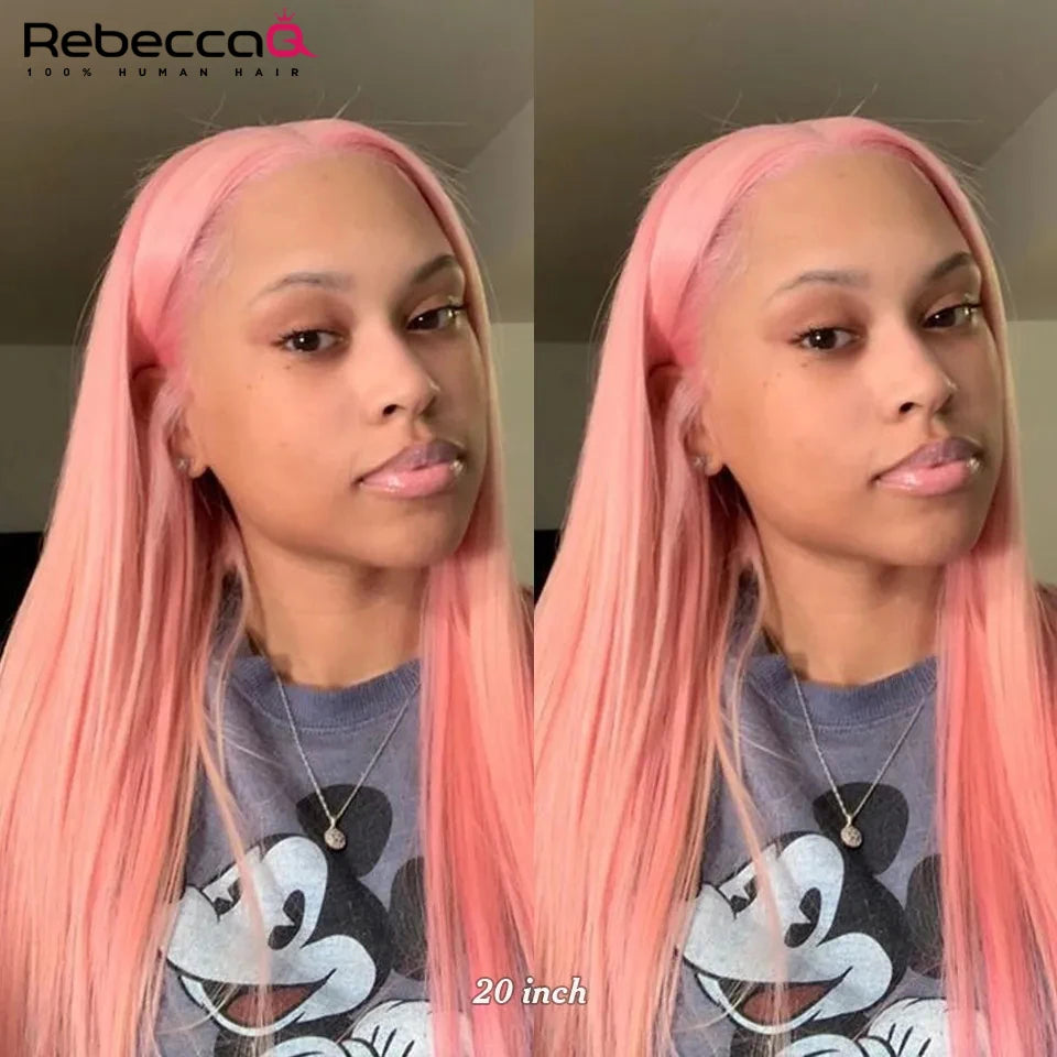 Pink Straight Lace Front Wigs 13x6x1 Lace Part Human Hair Wig For Women Transparent Lace Highlight Colored Brazilian Remy Hair