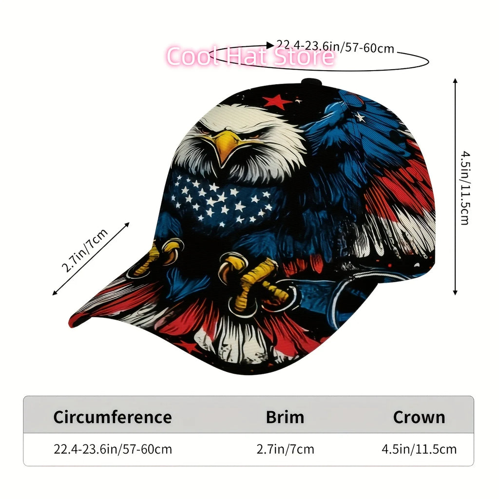 American Flag Eagle Printed Baseball Cap, Patriotic Pattern Hat,  Street-style Cap, Unisex, Adjustable Size, Suitable for Daily