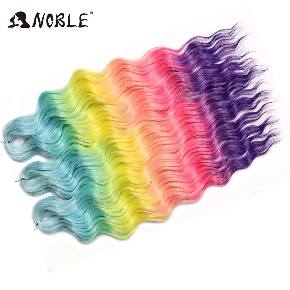 Noble 24 Inch Synthetic Hair Water Wave Braiding Hair Extensions Ombre Rainbow color Deep Wave Curl Twist Crochet Hair Extension