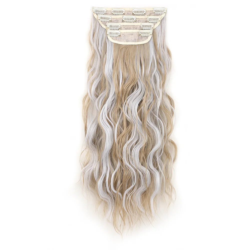4Pcs/Set 16/20/24 Inch Synthetic Hair Clip In Long Wavy Thick Double Weft  Hair Extensions Hairpieces For Women