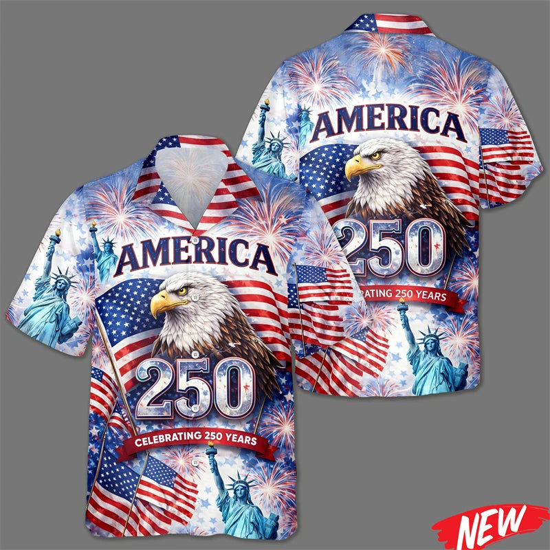 America 250 Years of Freedom Hawaiian Shirt Celebrating 250th Anniversary United States Short Sleeve 2026 New Lapel Shirts