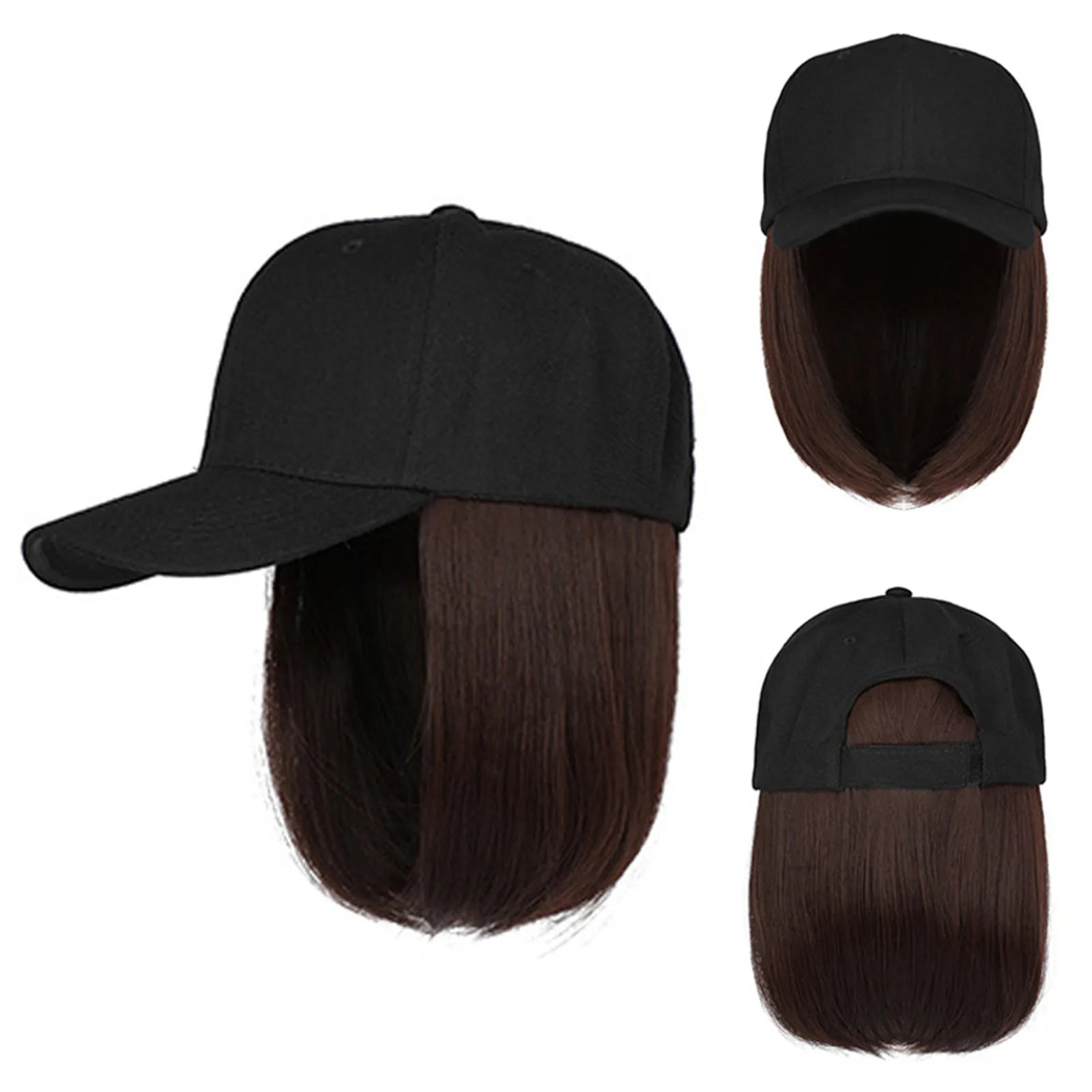 Short Straight Wigs Hat Women Wig Hat Hair Wig Cap Hip Hop Cap for Women Straight Baseball Bob Wig Bonnet Cool Punk Wigs
