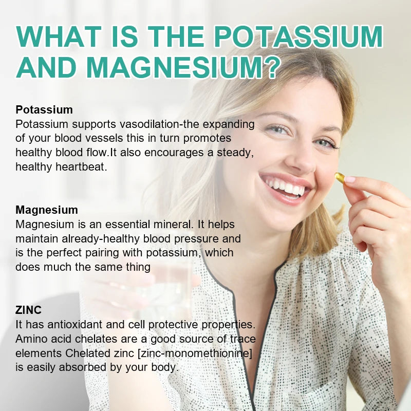 Potassium Magnesium Complex Supplement, Support Vascular, Bone, Heart, Muscle & Nerve Health, Boost Immune, Enhance Energy