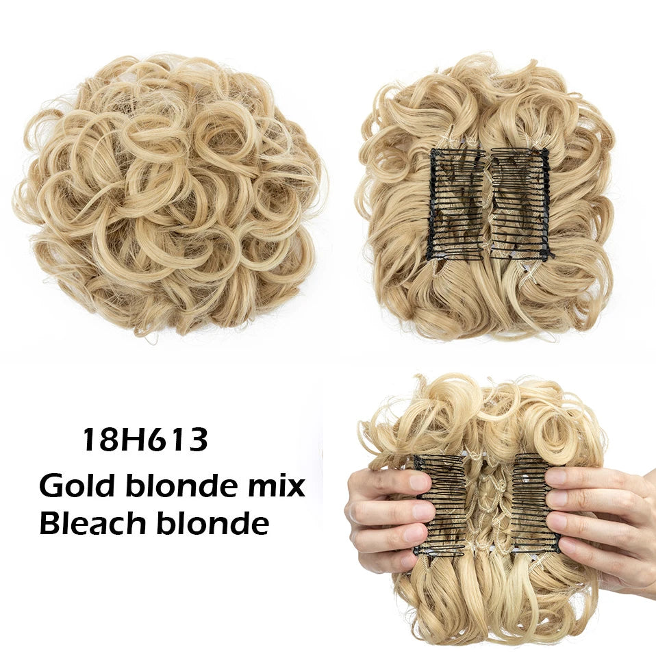 S-noilite Synthetic LARGE Comb Clip In Curly Hair Extension Chignon Hair Pieces Women Updo Cover Hairpiece Extension Hair Bun