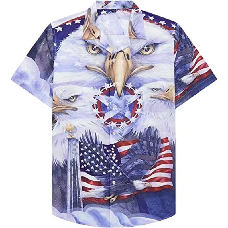 America Flag Graphic Shirts for Men Clothing 3D Printed Hawaiian Beach Shirts Short Sleeve y2k Tops Vintage Clothes Lapel Blouse